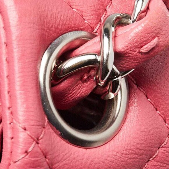 Chanel Pink Quilted Lambskin Leather Classic Square Mini Flap Bag - Picture 7 of 10